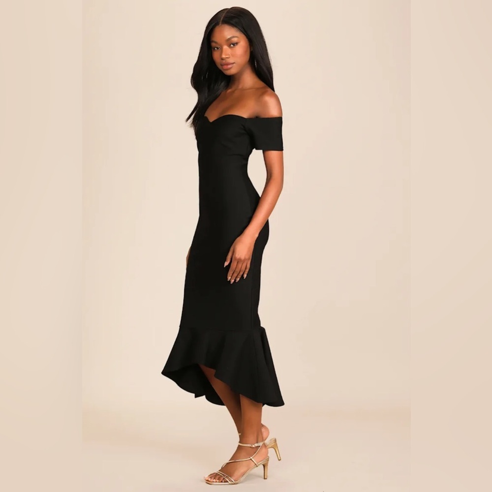 Lulus How Much I Care Black Off-the-Shoulder Midi Dress - Picture 2 of 11